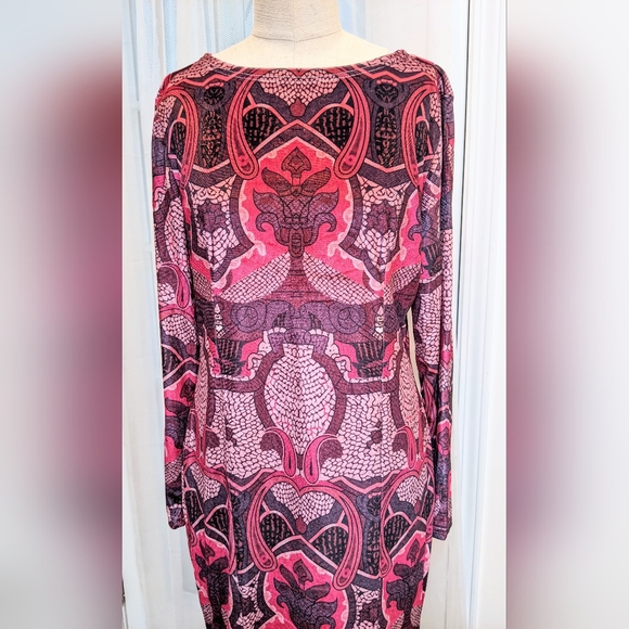 Psychedelic velvet Lg tall stretch maxi dress flare gown purple pink Boho WOW - Picture 4 of 4